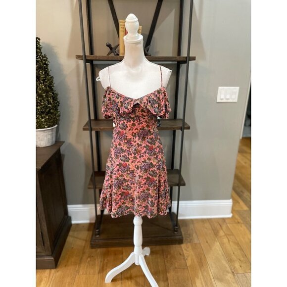 byTimo Floral Ruffle Cold Shoulder Mini Dress Dahlia Floral Womens Small - Picture 4 of 10